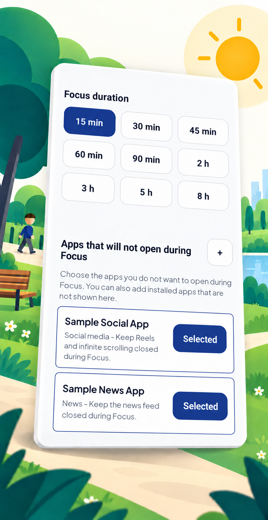 Focus plan setup screen